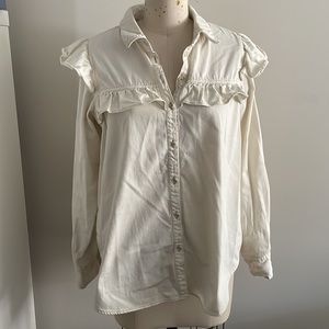 Free People White Cotton Ruffle Detail Buttondown